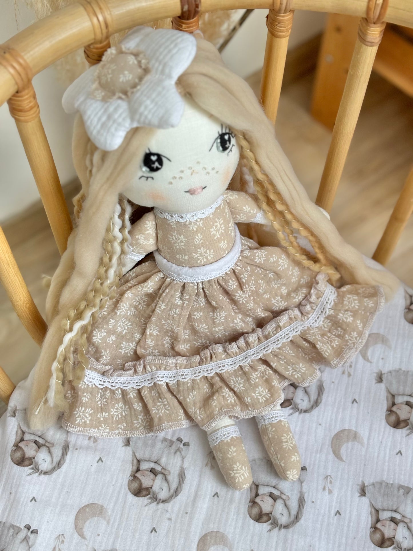 Handmade Cloth Doll – Hand-Stitched Face, Soft Fabric Heirloom Toy