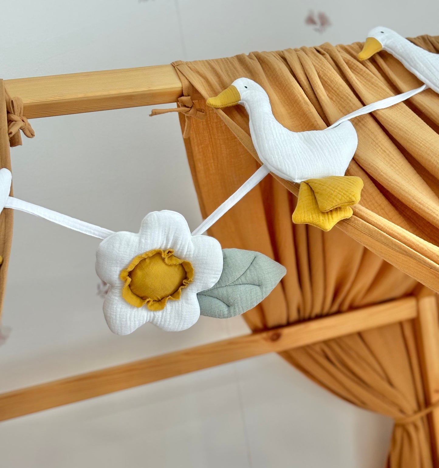 Boho cotton muslin garland , Nursery garland flowers