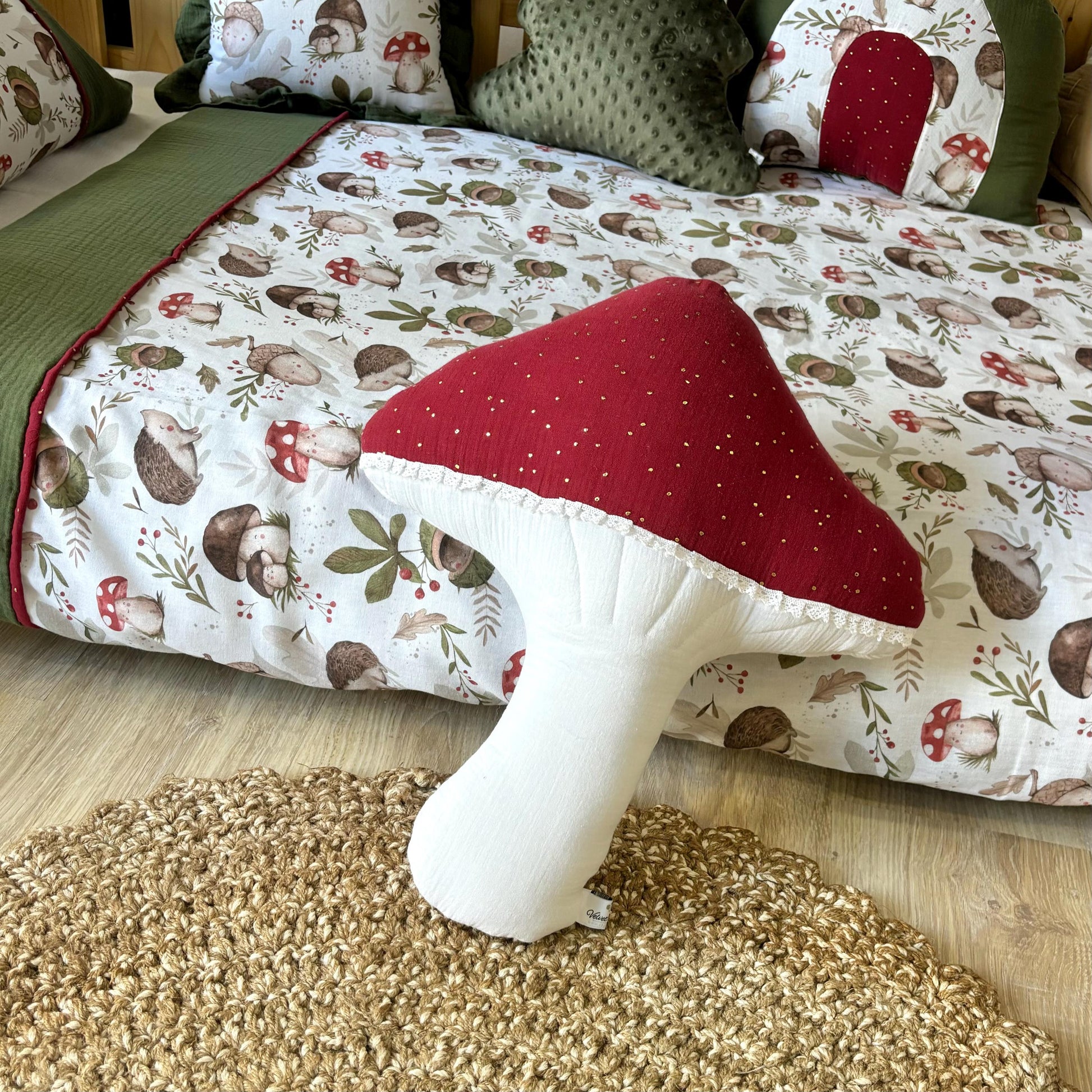 Kids Decorative Forest Friends Pillows, Mushroom Themed Children's Room
