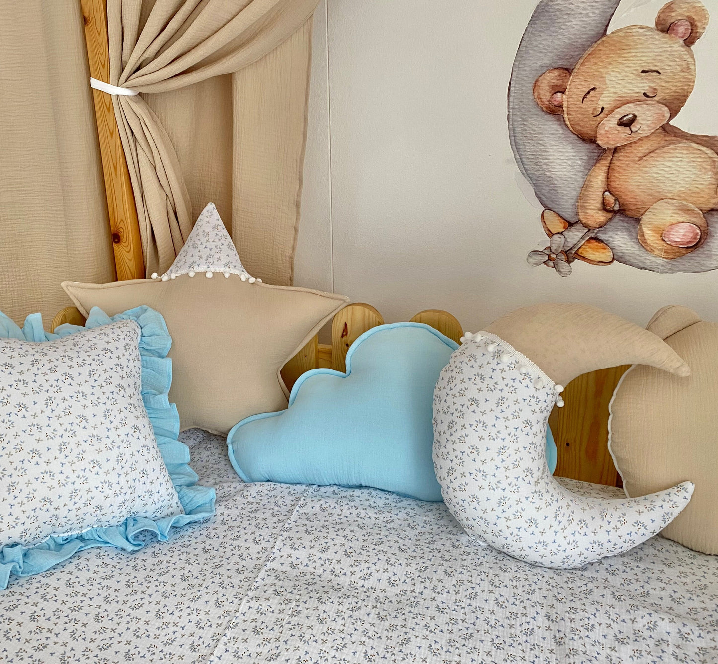 Kids Decorative Pillow Rainbow, Kids Room Decor Cushion Moon