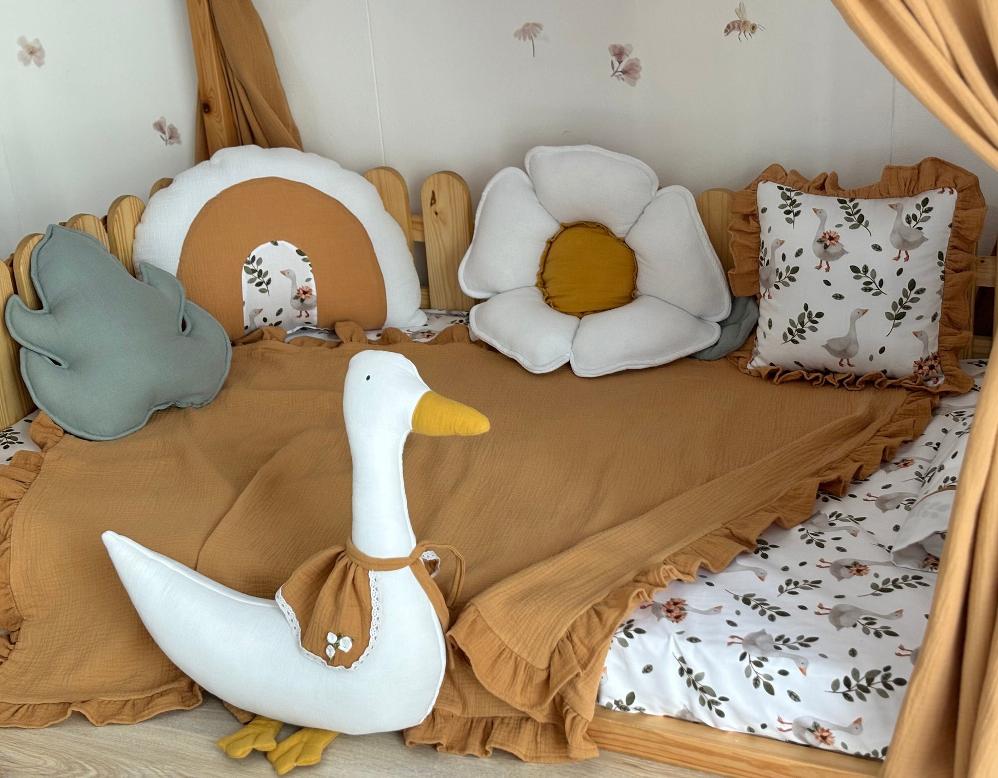Kids Decorative Duck Pillow, Kids Room Decor Cushion with ruffles