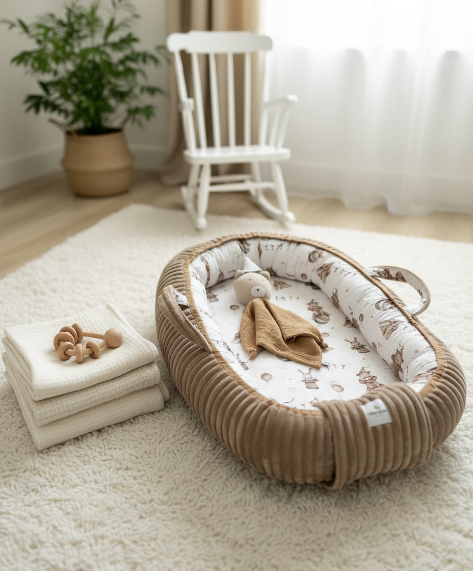 Handmade Baby Nest – Circus Cotton | Newborn Lounger for Crib