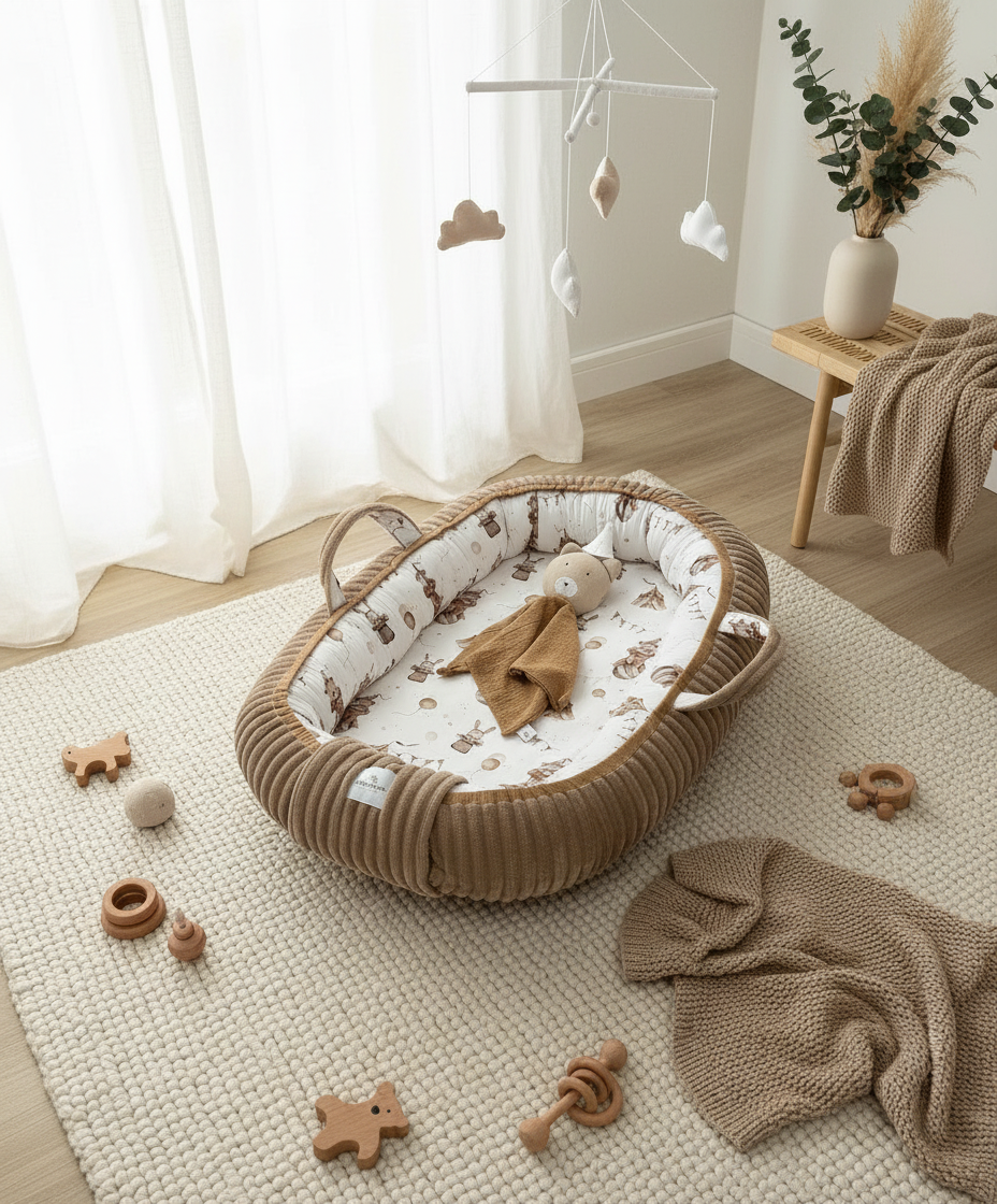 Handmade Baby Nest – Circus Cotton | Newborn Lounger for Crib