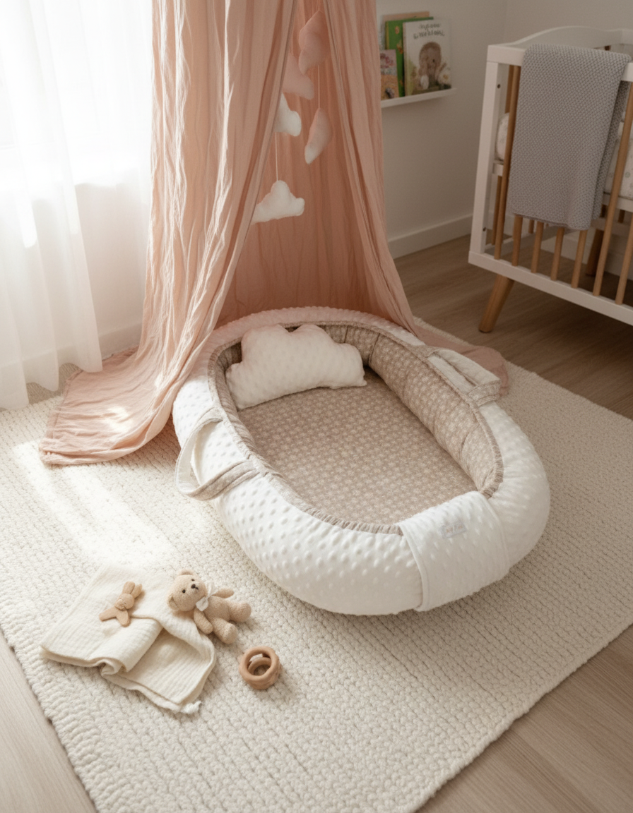 Handmade Baby Nest – Natural Cotton Muslin | Newborn Lounger for Crib