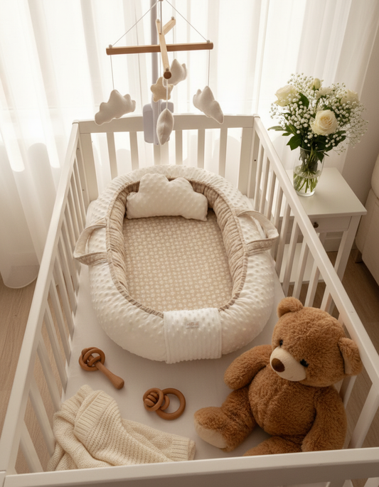 Handmade Baby Nest – Natural Cotton Muslin | Newborn Lounger for Crib