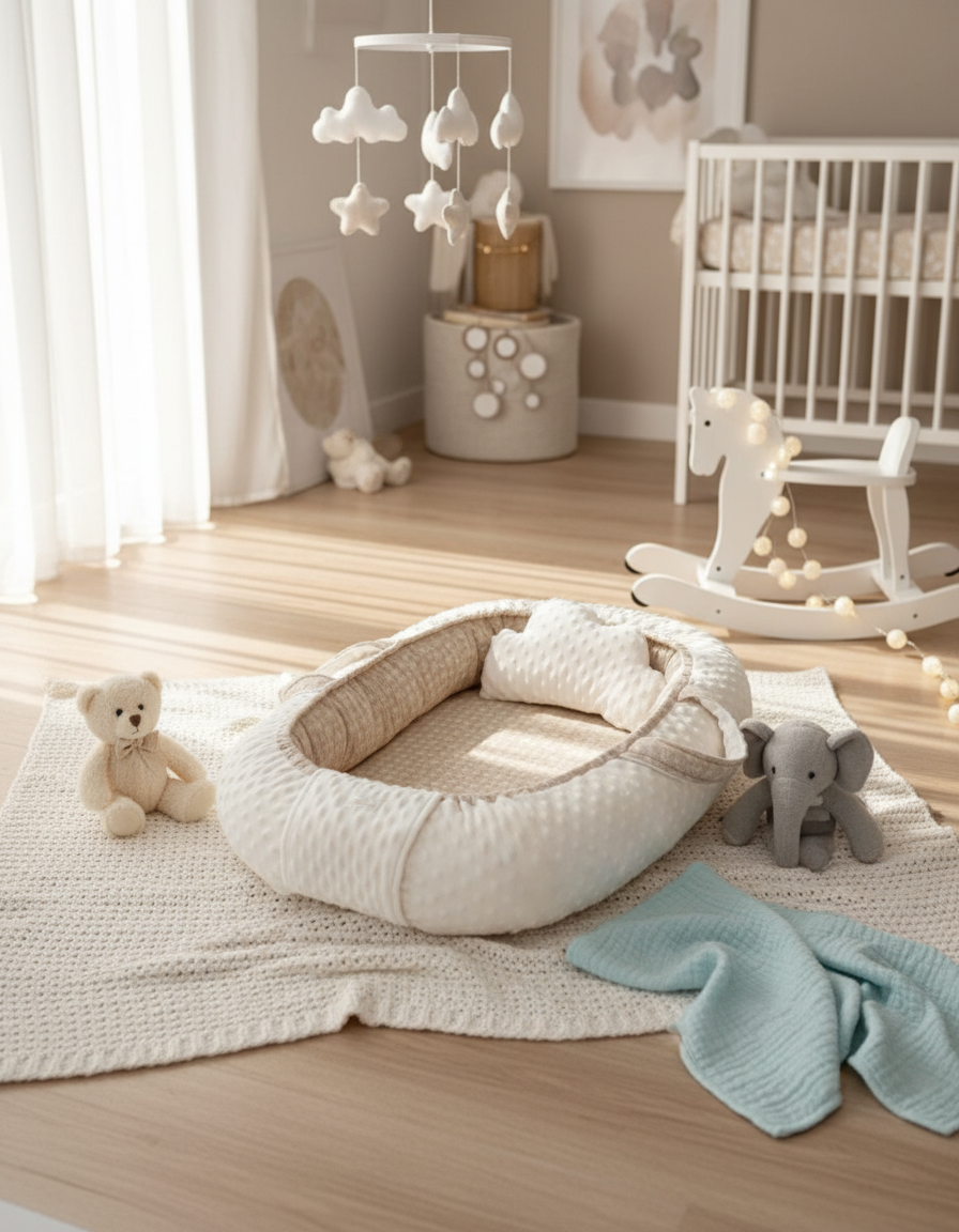 Handmade Baby Nest – Natural Cotton Muslin | Newborn Lounger for Crib