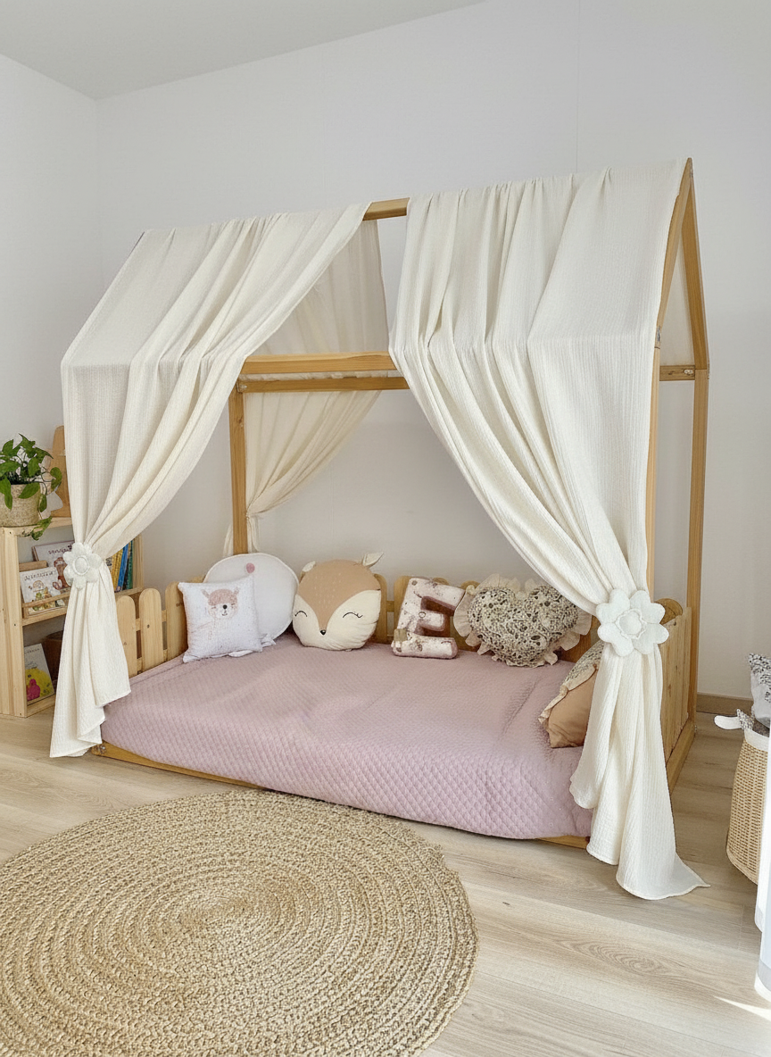 Cozy reading nook with flower tiebacks