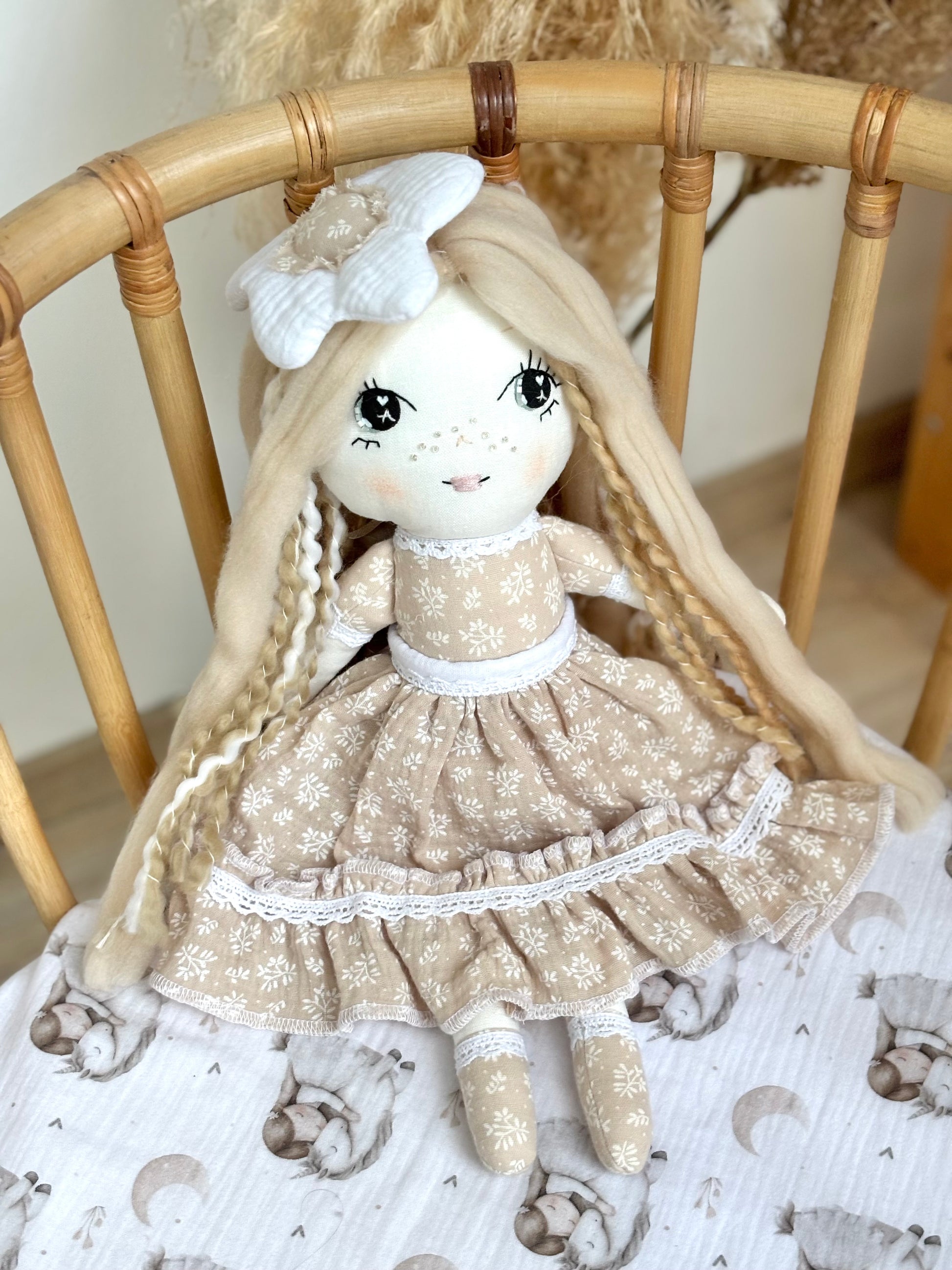 handmade doll, cloth doll, fabric doll, hand stitched doll, soft doll, heirloom toy, nursery decor toy, kids gift, handmade toy, textile doll