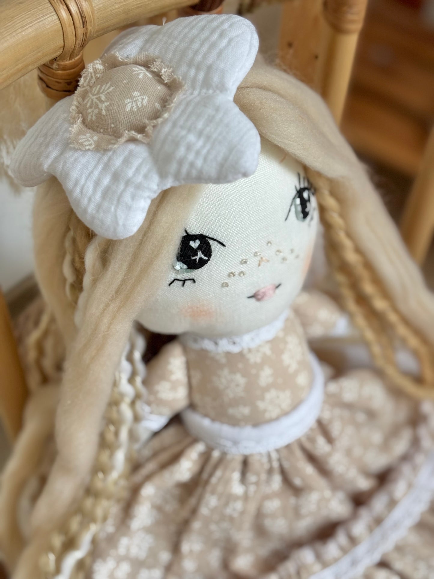 Handmade Cloth Doll – Hand-Stitched Face, Soft Fabric Heirloom Toy