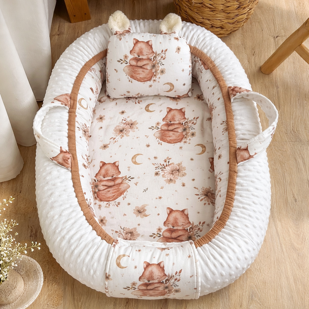 Close up fox print cotton fabric baby nest for newborn