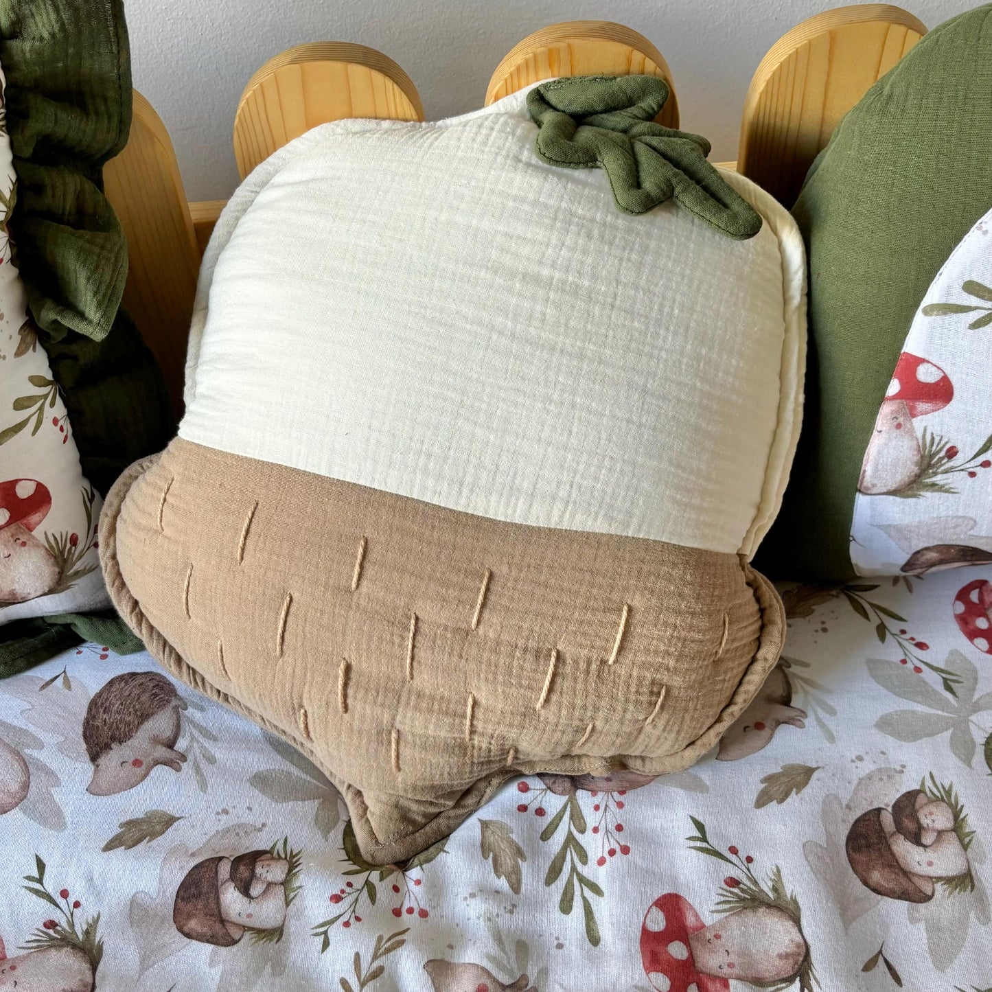 Kids Decorative Forest Friends Pillows, Mushroom Themed Children's Room